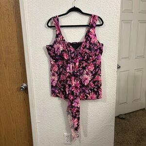 Swimsuits For All Women's Floral Tankini Swim Top Size‎ 20 Pink Black Supportive
